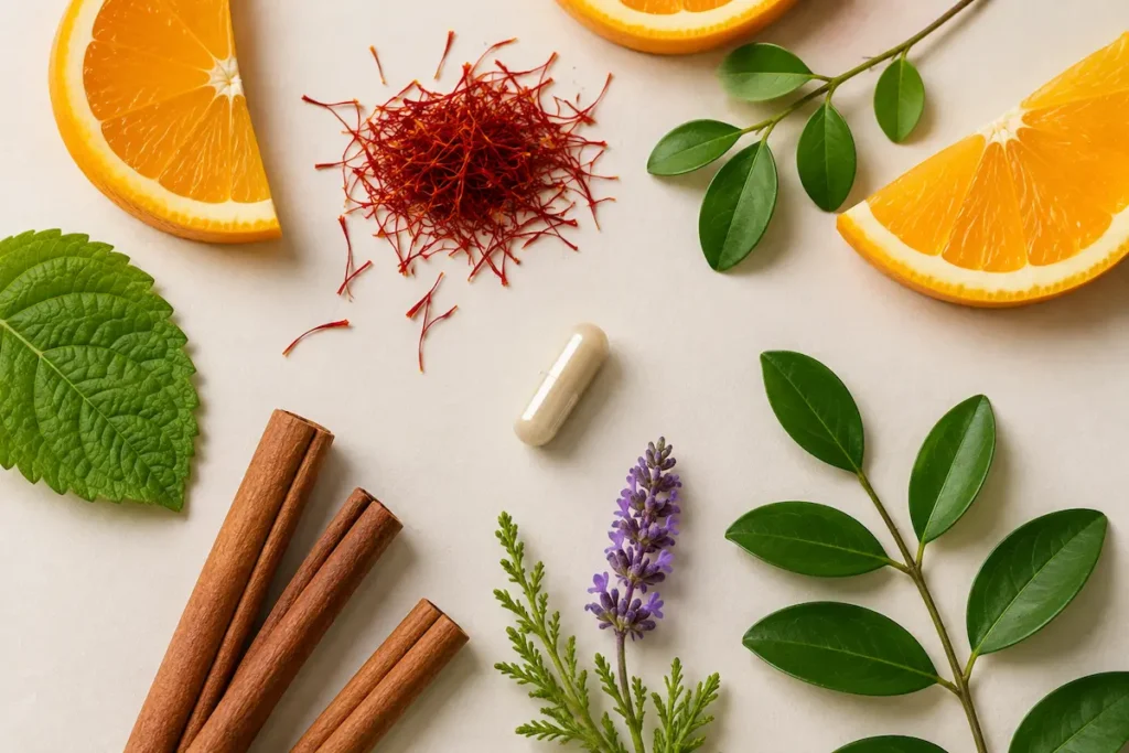 Natural ingredients in Phytomem One - saffron, cinnamon, orange, botanicals